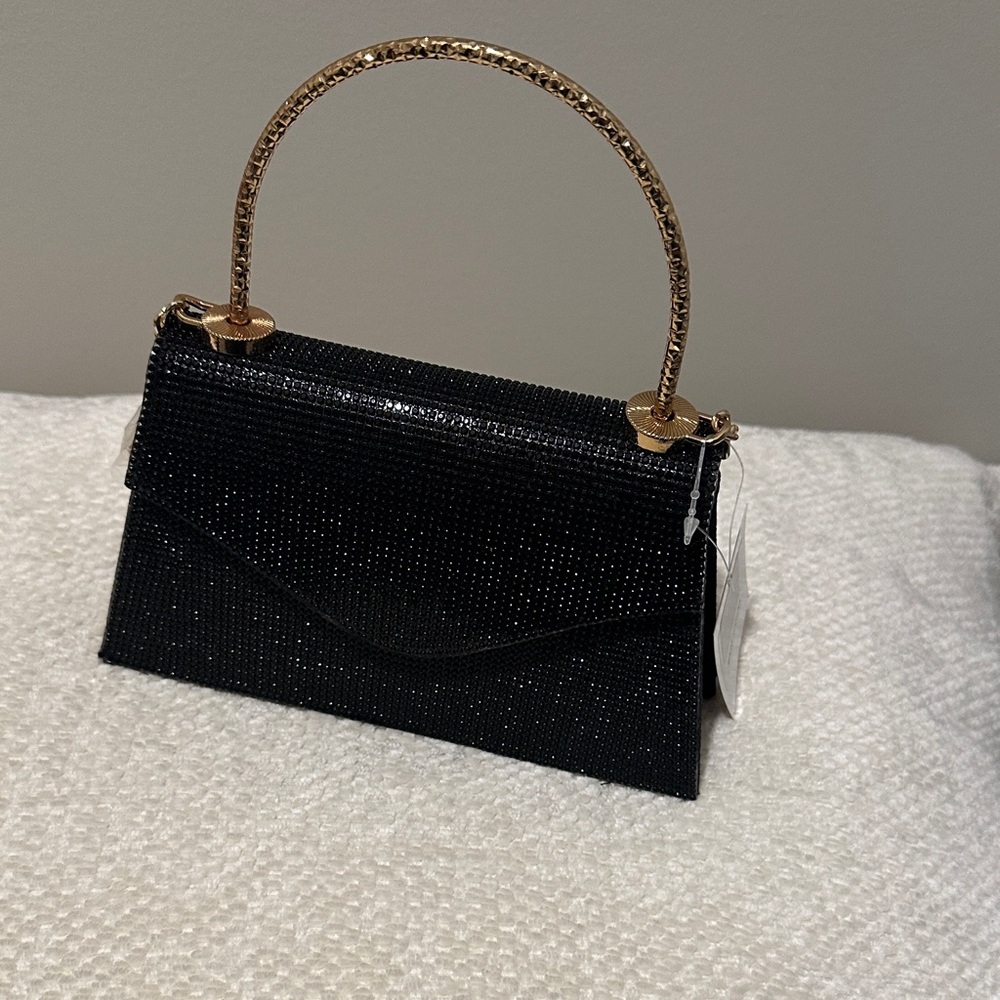 Fashion Nova Black Clutch with Gold Chain Handle
